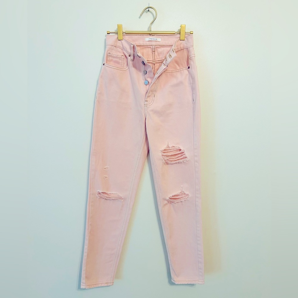 PacSun high waisted pink distressed jeans so 23